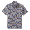 Multi-colored men's button-down shirt with sports-themed print