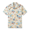 White men's Hawaiian shirt with floral and hummingbird patterns.