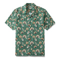 Close up of Julia Madoka Oriental Jungle floral print Hawaiian shirt with camp collar in 100% cotton