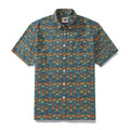 Men's tropical Hawaiian shirt featuring a jungle print with flamingos in teal, orange, and yellow.