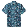 Men's cotton aloha shirt with marine life print featuring sea-bass and seashells