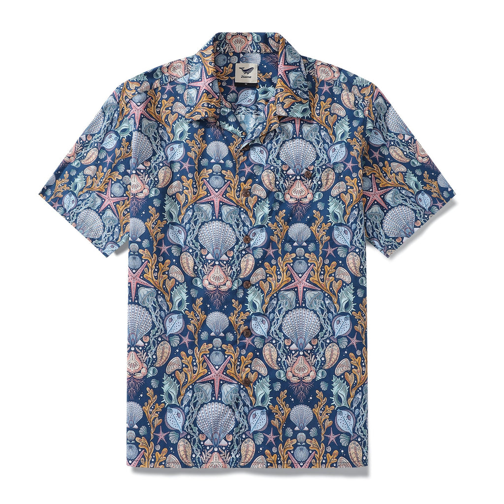 Deep sea marine life damask print Hawaiian shirt with camp collar