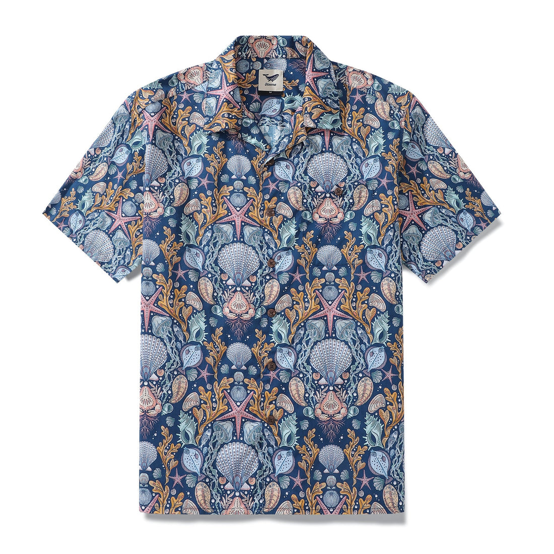Deep sea marine life damask print Hawaiian shirt with camp collar