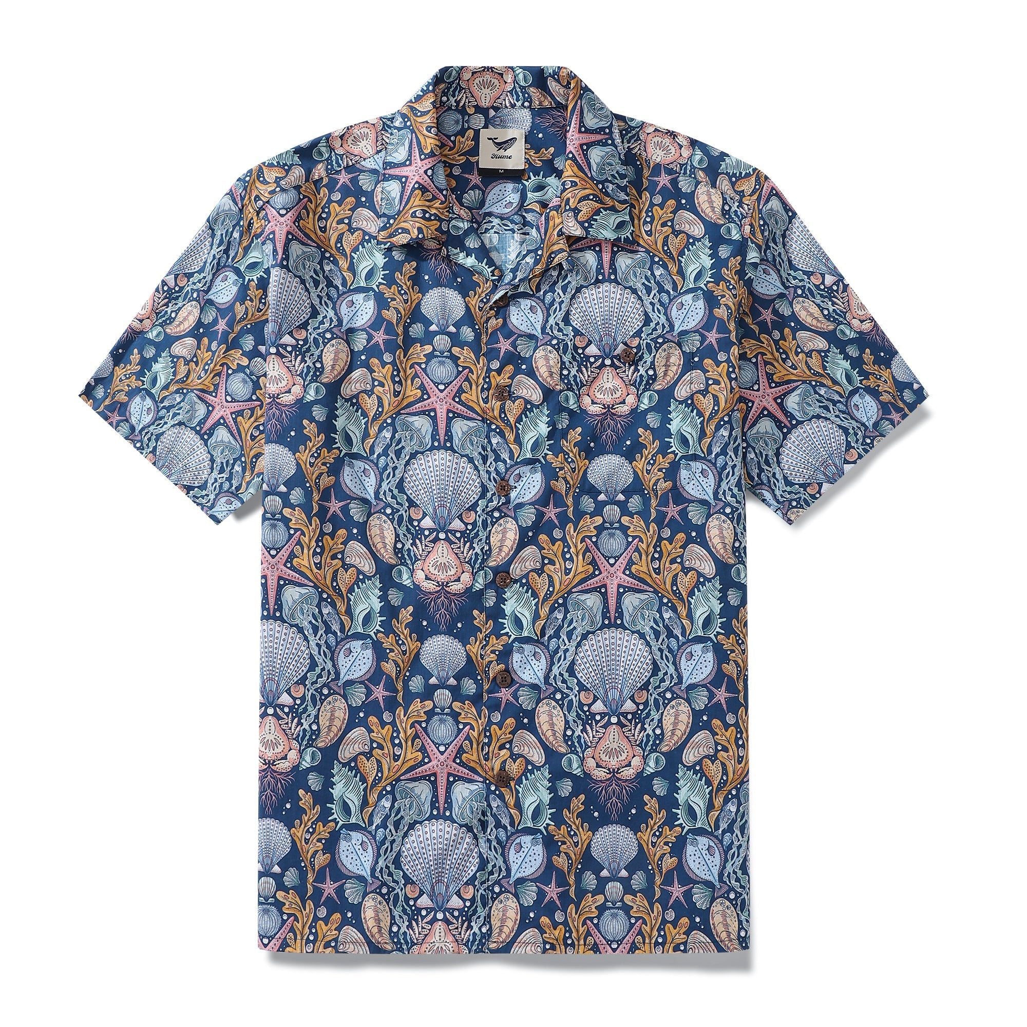 Deep sea marine life damask print Hawaiian shirt with camp collar