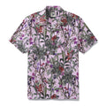 Men's pink tropical rainforest print shirt with monkeys and birds