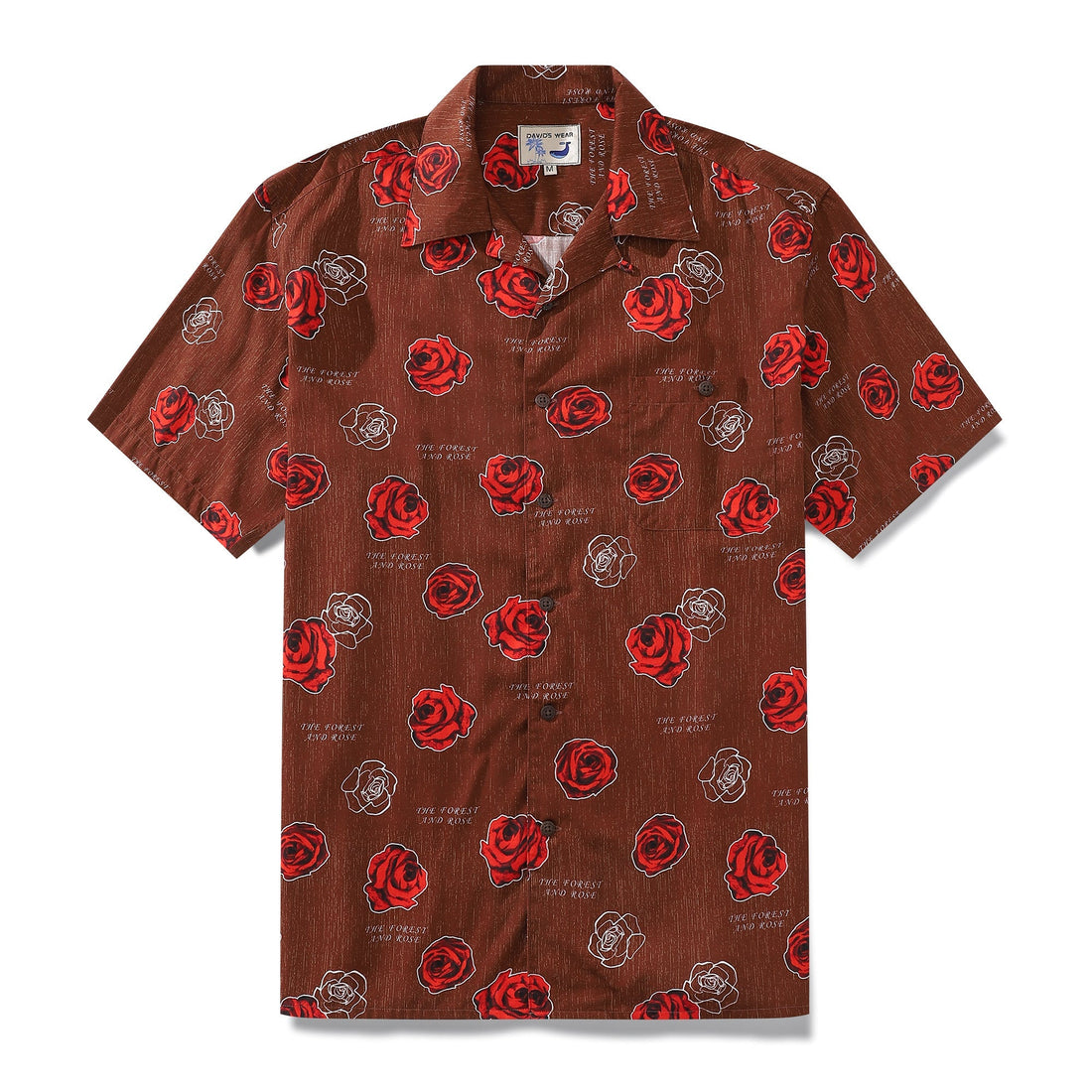 Men's short sleeve Hawaiian shirt featuring a vibrant rose print pattern
