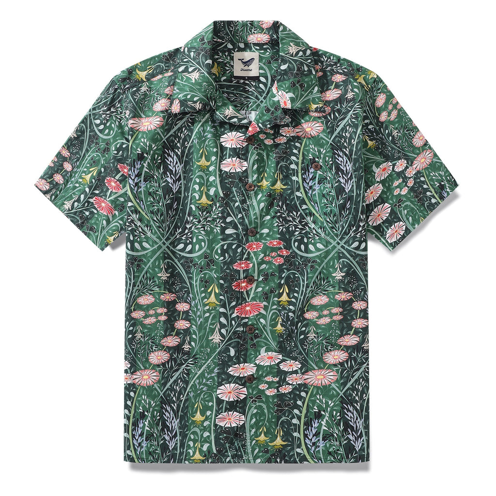 Men's wildflower print camp collar shirt made from 100% cotton