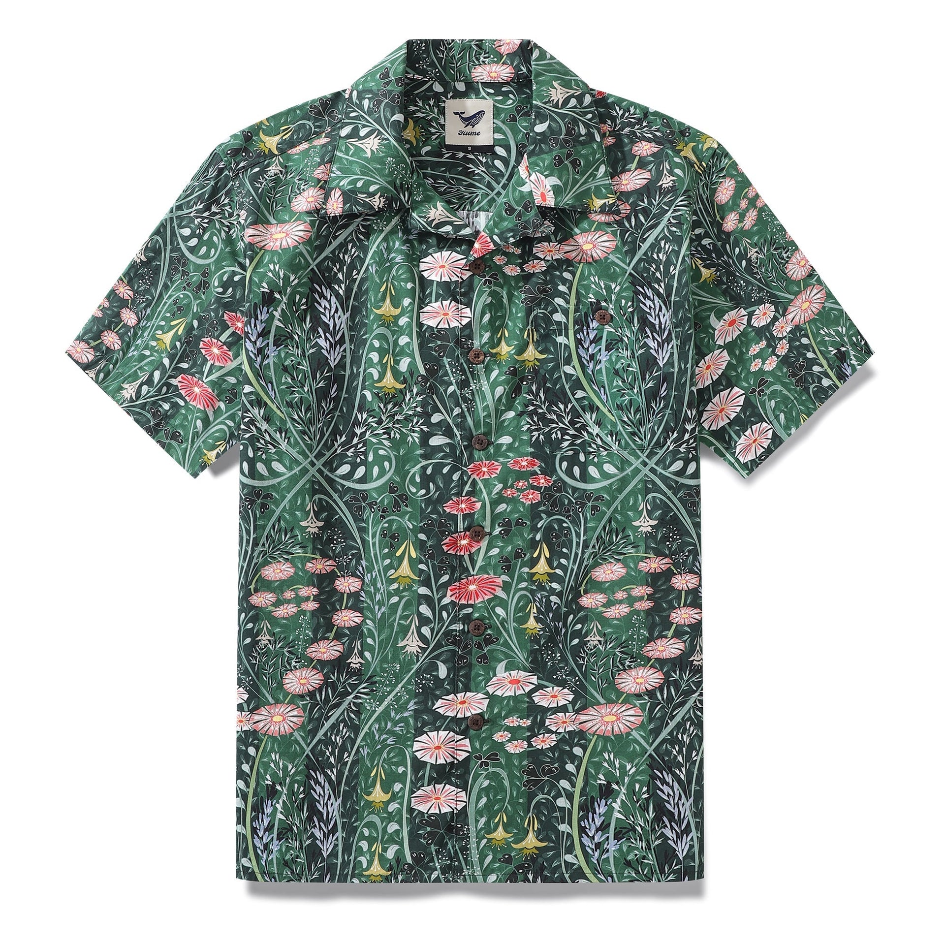 Men's wildflower print camp collar shirt made from 100% cotton