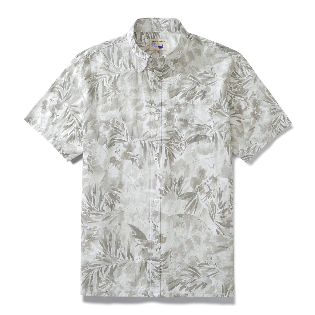 1920s vintage inspired Hawaiian shirt in gray with tropical plant print