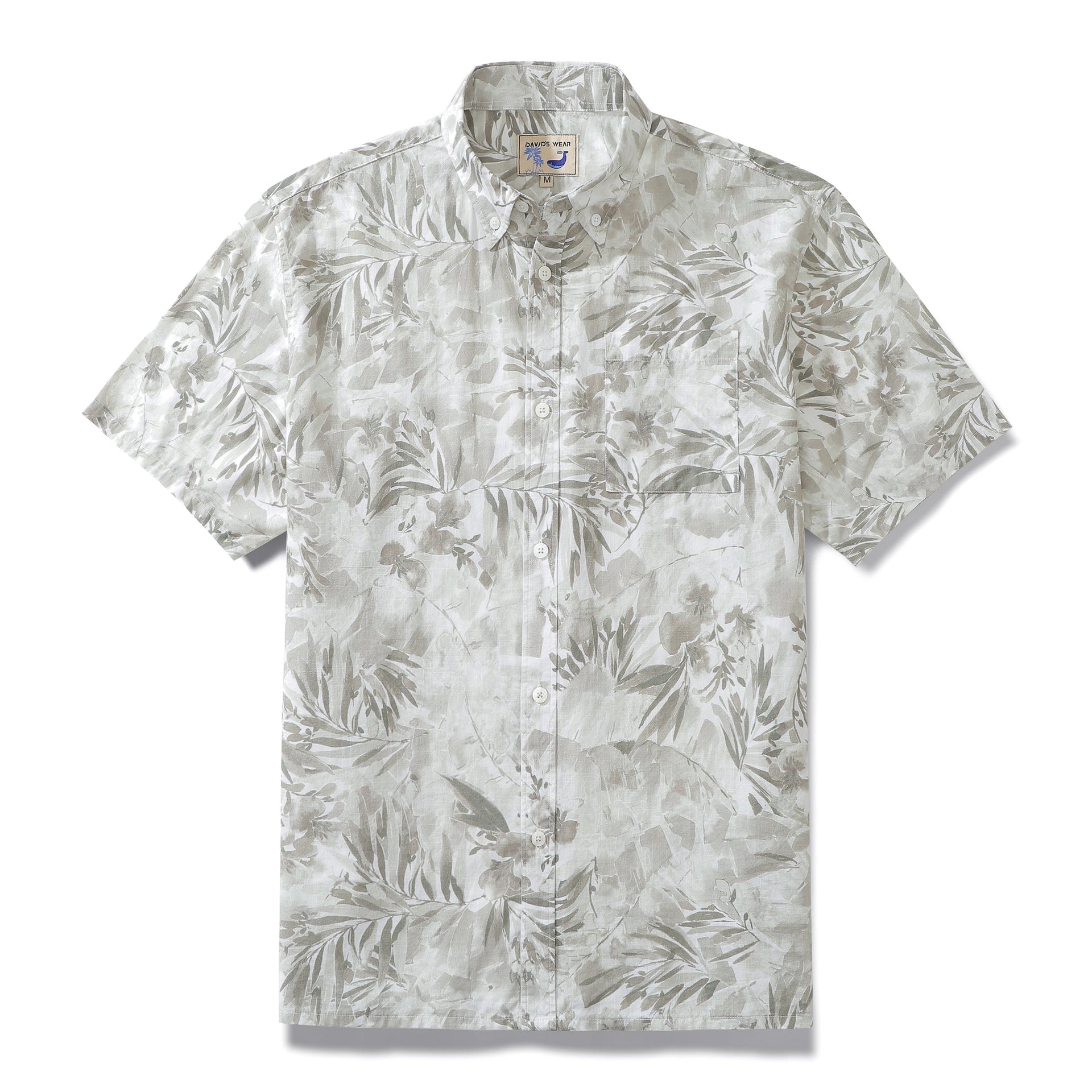 1920s vintage inspired Hawaiian shirt in gray with tropical plant print