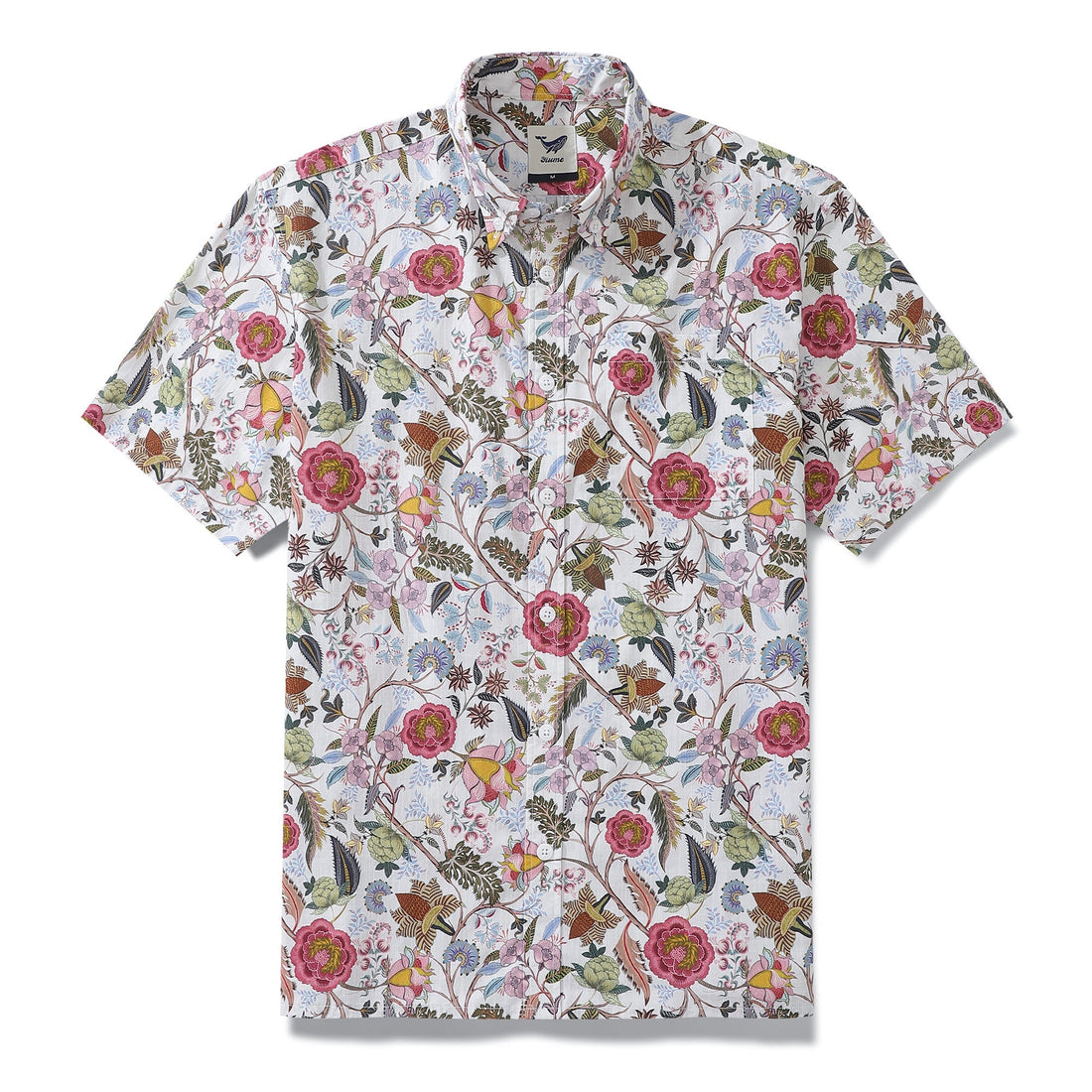 Men's vintage chintz floral print cotton Aloha shirt with vibrant colors