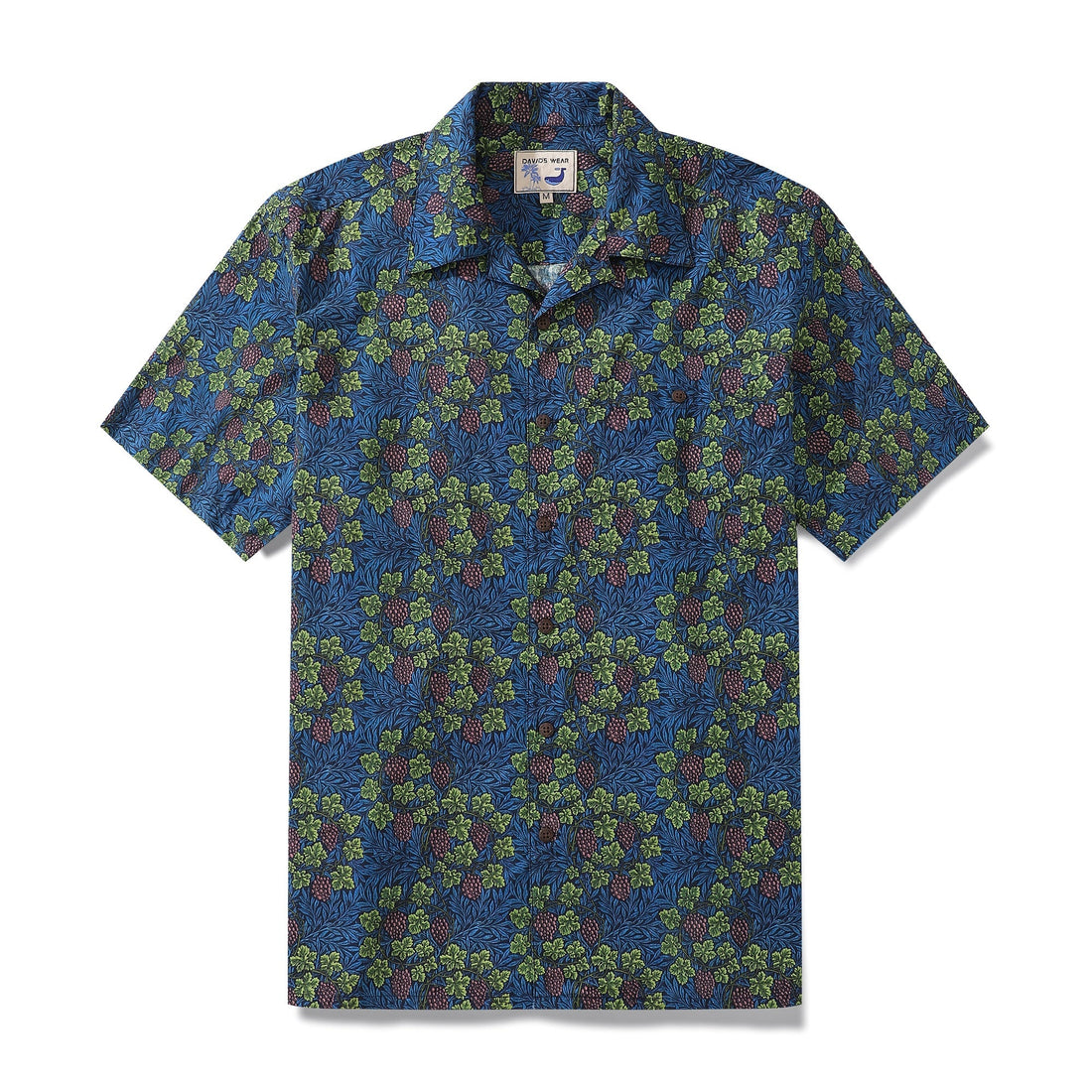 Men's cotton camp collar shirt with a grapevine pattern print