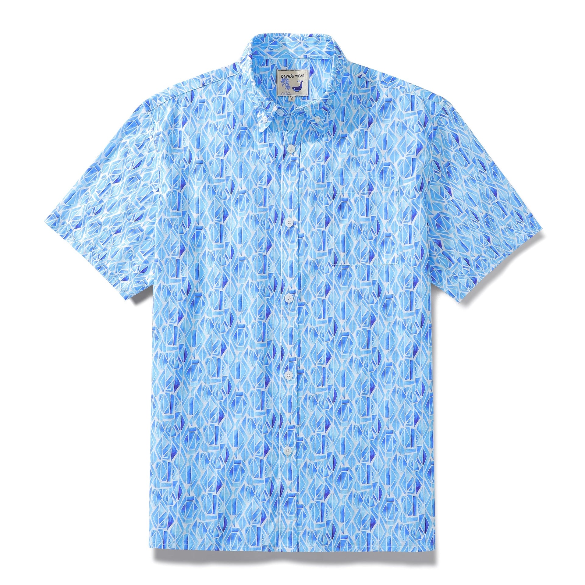 Blue short sleeve shirt with geometric print design
