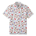 Men's white bohemian grocery store print cotton Hawaiian shirt