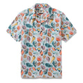 Men's blue and white seashell print shirt with a comfortable camp collar