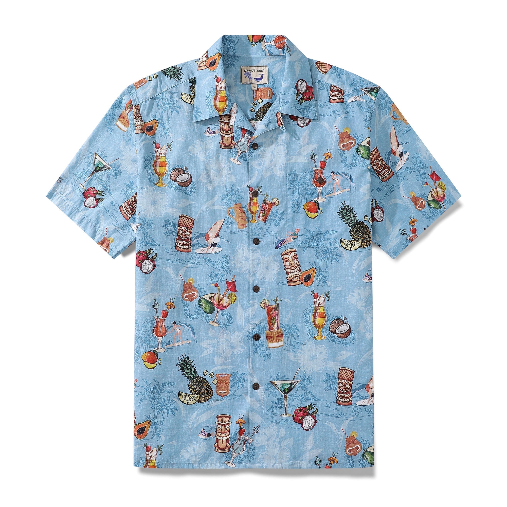 Men's tropical Tiki art print Hawaiian shirt in 100% cotton