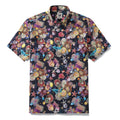Men's short sleeve Hawaiian shirt featuring a vibrant coral reef pattern in deep sea colors.