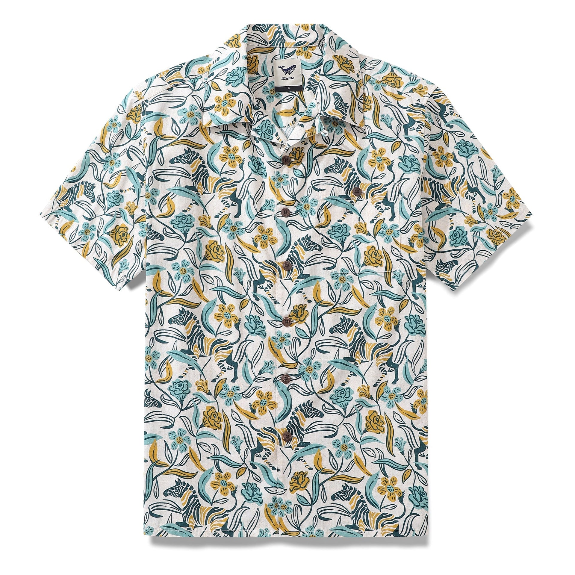 Men's BohoZebra Hawaiian shirt with hand-drawn zebra and botanical print
