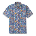 Men's blue, white, and yellow floral print cotton Hawaiian shirt
