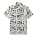 Men's tropical fruit and pineapple print Hawaiian shirt with coconut buttons.