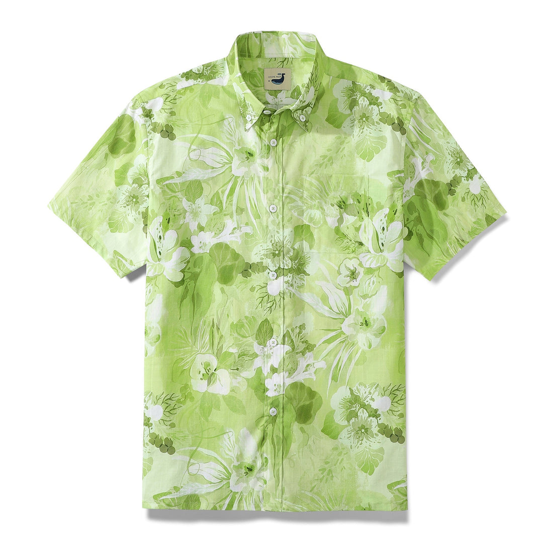 Men's tropical green floral short sleeve cotton aloha shirt