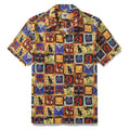 Vintage 1940s style Hawaiian shirt with Ancient Egyptian totem print and camp collar