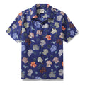 Men's multi-print Hawaiian shirt with camp collar in 100% cotton