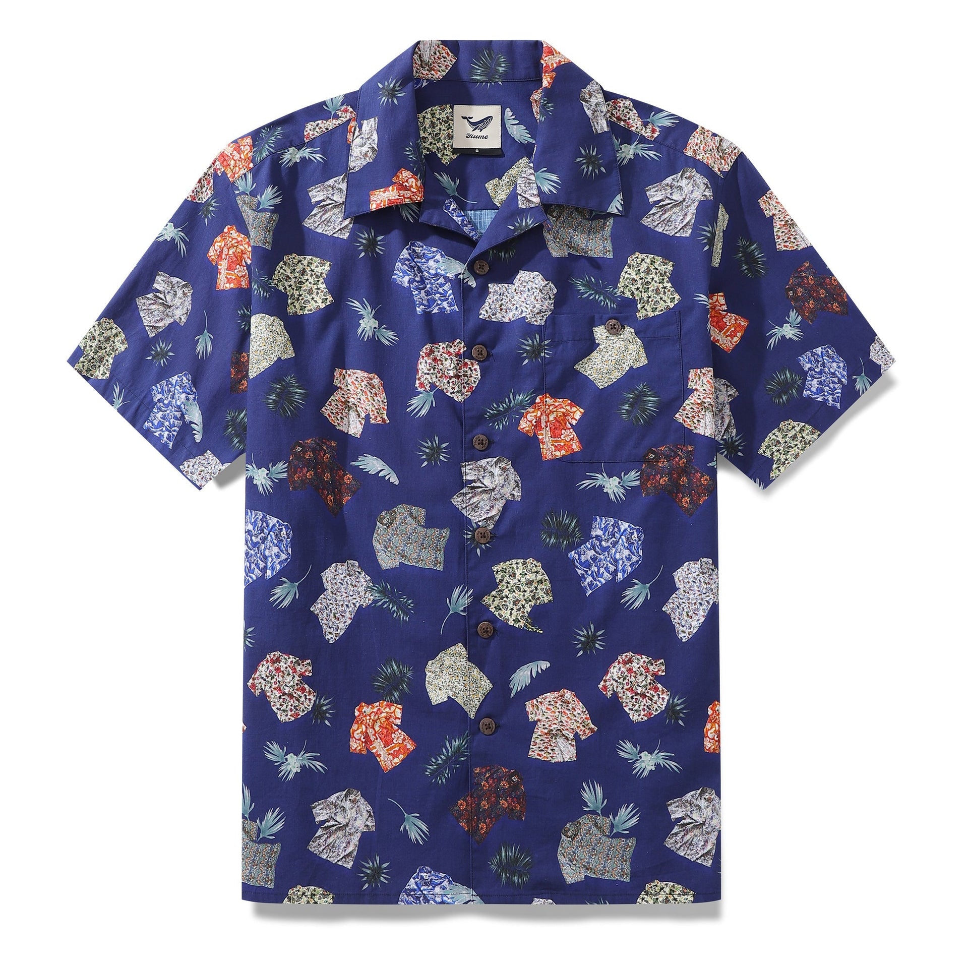 Men's multi-print Hawaiian shirt with camp collar in 100% cotton
