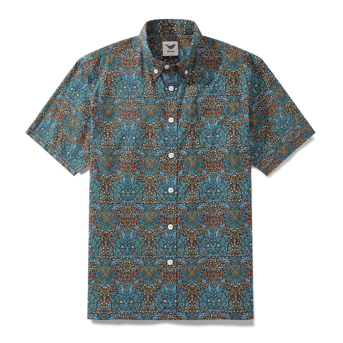 Men's 1940s vintage-style shirt with a detailed tulip floral pattern