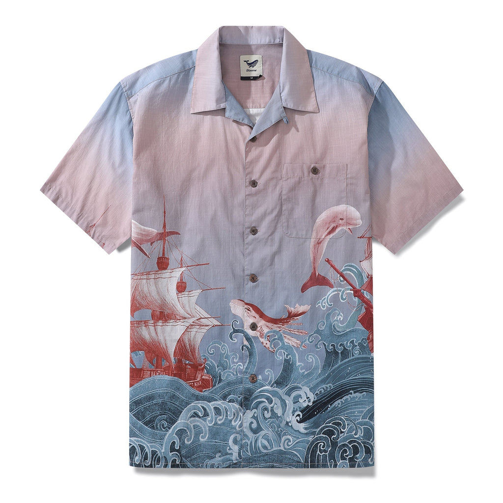 1950s vintage navigation print Hawaiian shirt in 100% cotton with a camp collar.