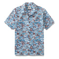 Men's nautical Hawaiian shirt featuring a sea monster and ship print in blue, white, and brown.