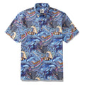 Oceanic Pursuit print men's Hawaiian shirt featuring sea monsters and waves.