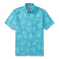 Blue short-sleeve Hawaiian shirt with floral lily print
