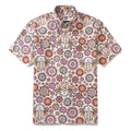 Men's cotton Hawaiian shirt with a spiritual Hamsa Hand print in short sleeve button-down style