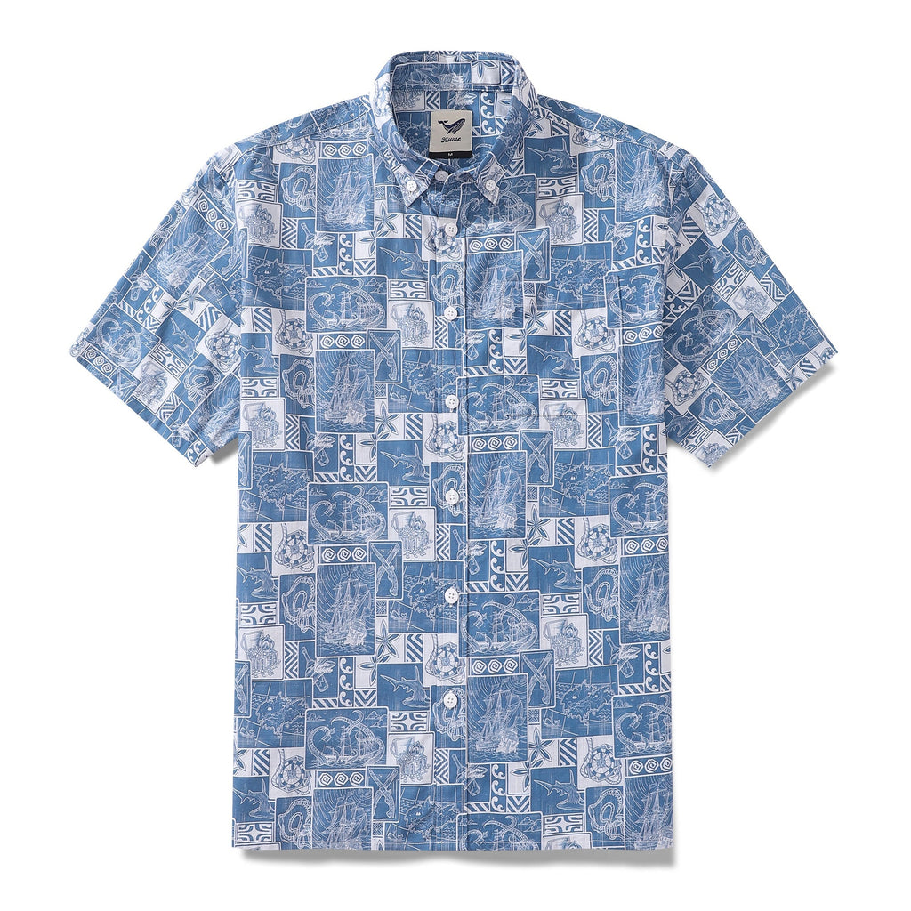 Men's short sleeve Hawaiian shirt with a detailed pirate adventure map print