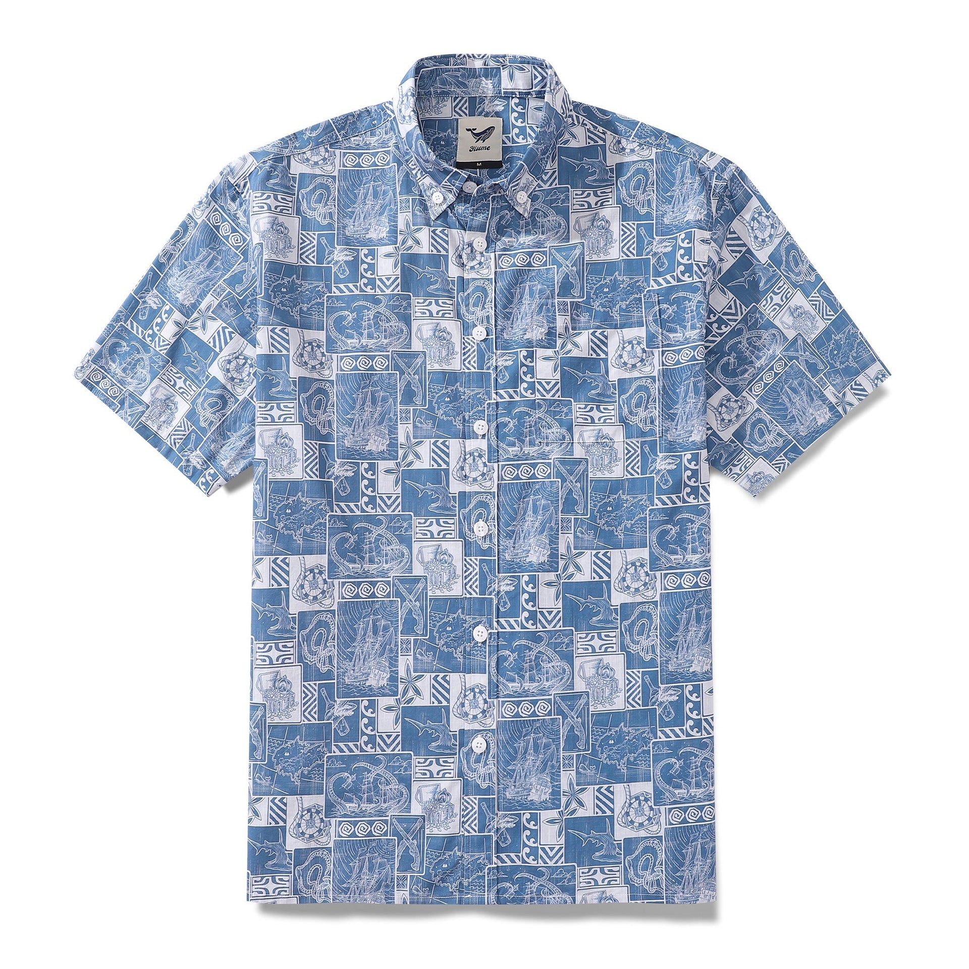 Men's short sleeve Hawaiian shirt with a detailed pirate adventure map print
