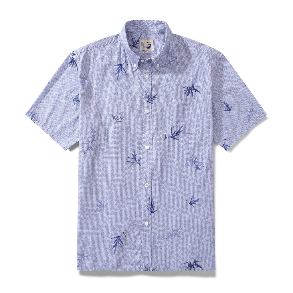 Vintage style men's Hawaiian button-down shirt with bamboo pattern