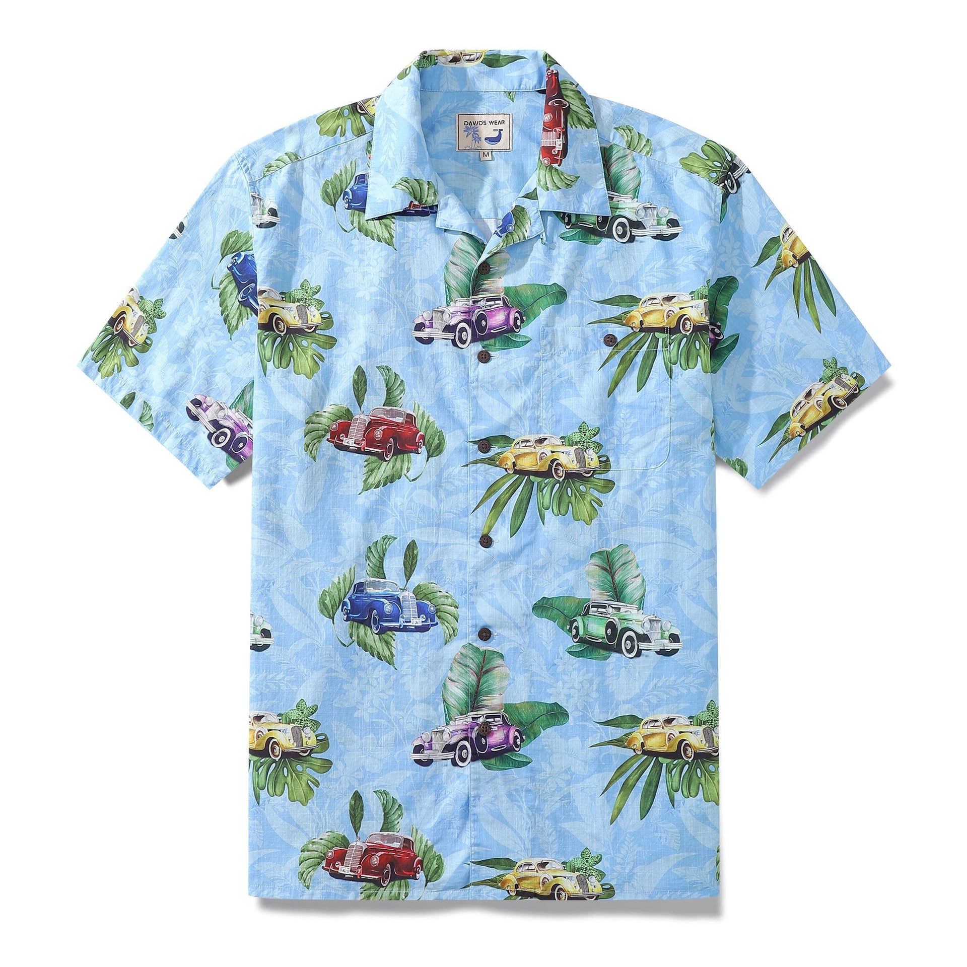 Men's short sleeve shirt with an old-fashioned car graphic print