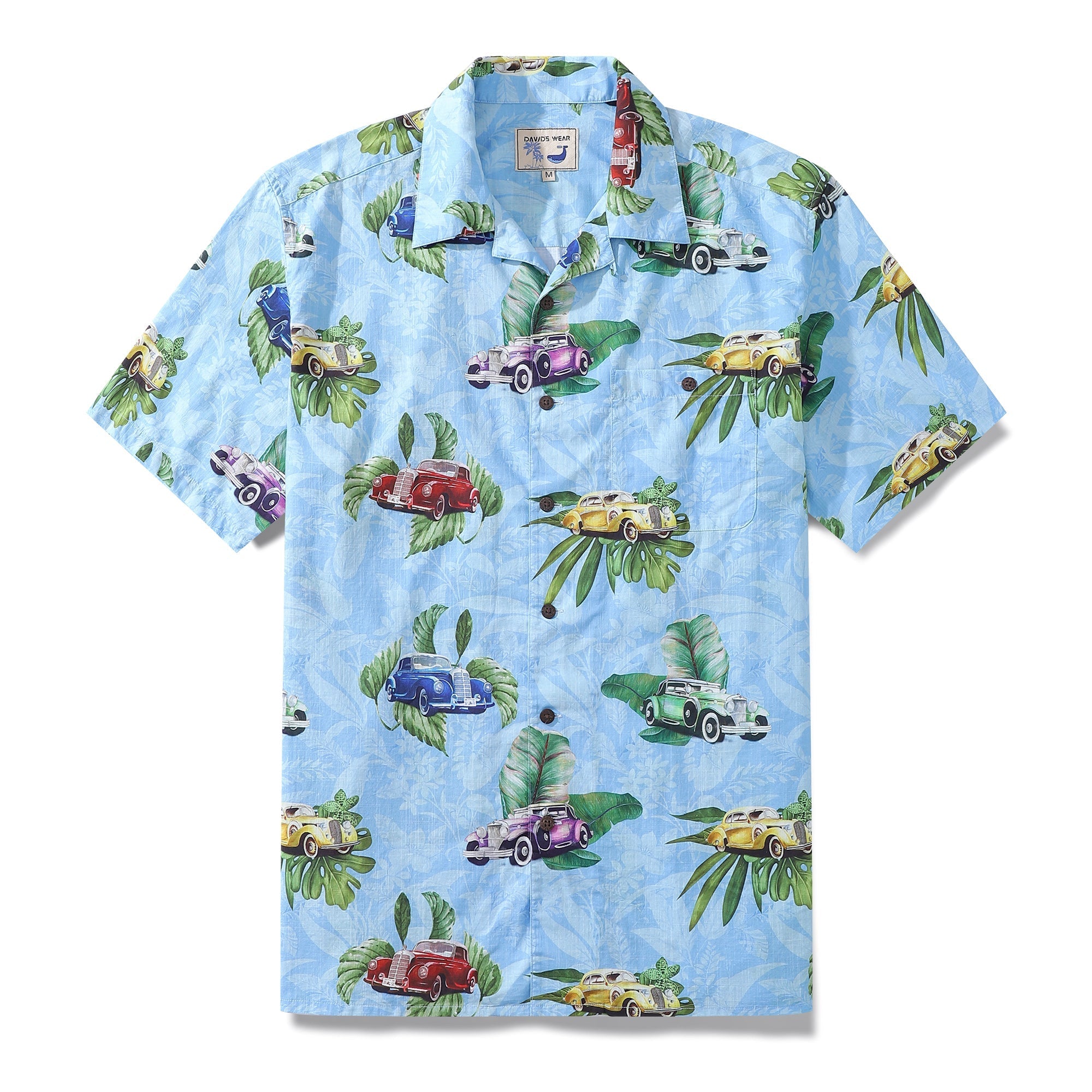 Men's short sleeve shirt with an old-fashioned car graphic print