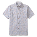 Men's short sleeve button-down aloha shirt featuring a jellyfish seascape print in neutral and blue tones.