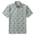 Men's relaxed fit cotton Hawaiian shirt in pastel blue with cherry blossom and tea set print