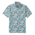 Men's teal, peach, and white flamingo and bamboo print cotton Hawaiian shirt
