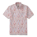 Men wearing a classic floral pattern Hawaiian button-down shirt in a tropical setting