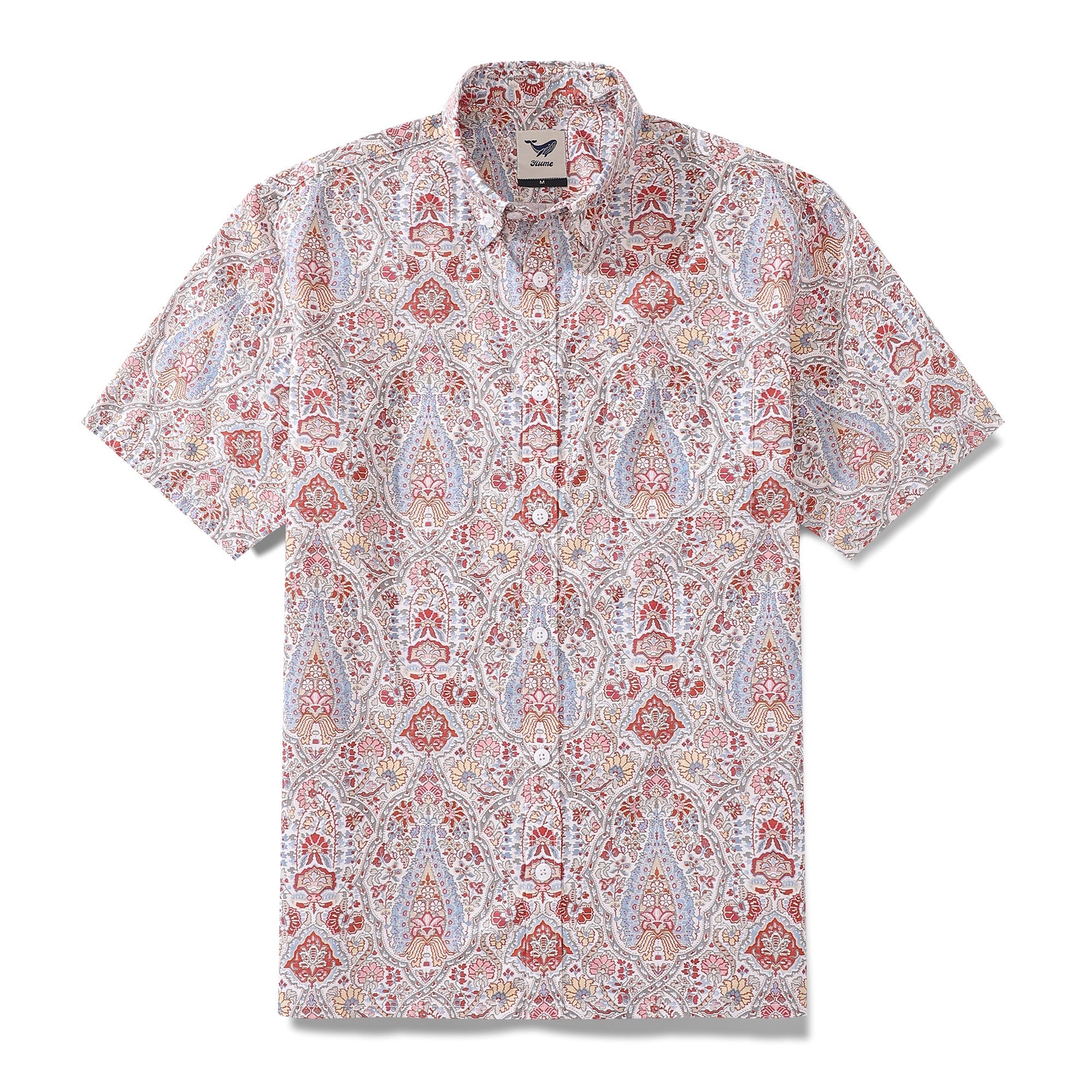 Men wearing a classic floral pattern Hawaiian button-down shirt in a tropical setting
