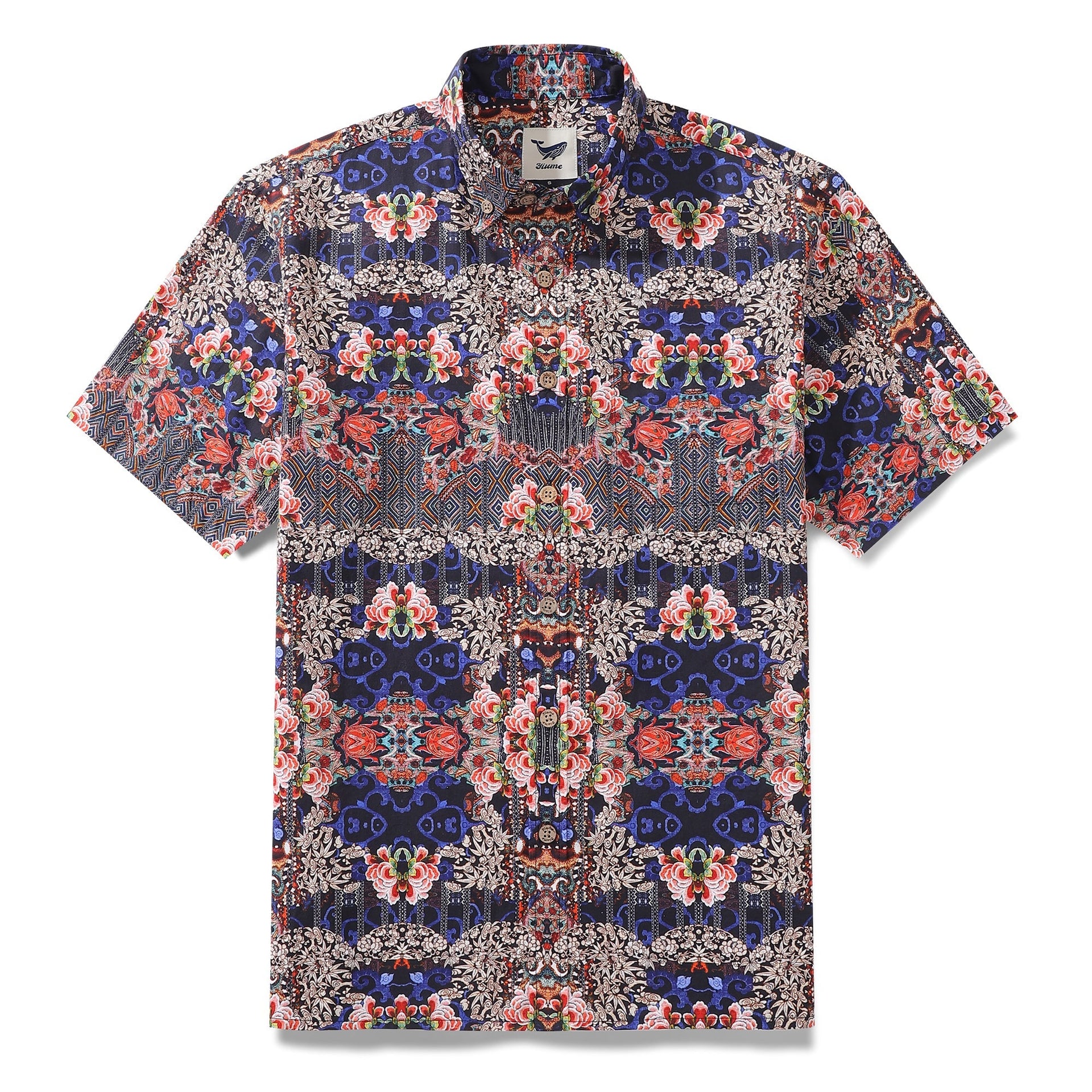 Men's 1940s vintage style floral short-sleeve shirt with delicate vine details