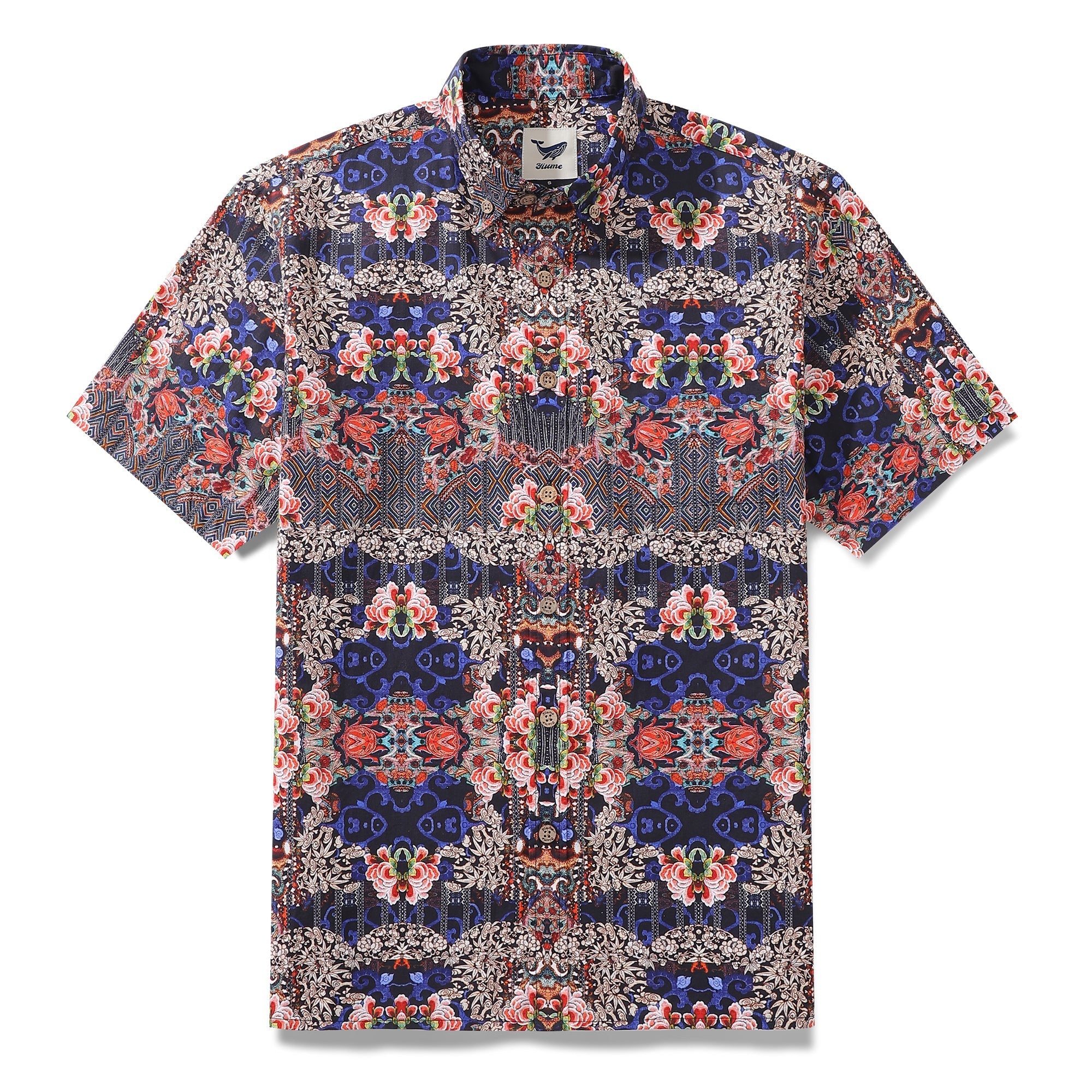 Men's 1940s vintage style floral short-sleeve shirt with delicate vine details