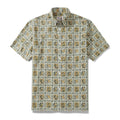 Orange short sleeve Hawaiian shirt with seahorse grid pattern