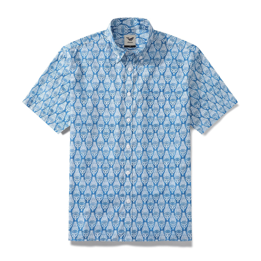Men's vintage floral print Hawaiian button-down shirt in 100% cotton