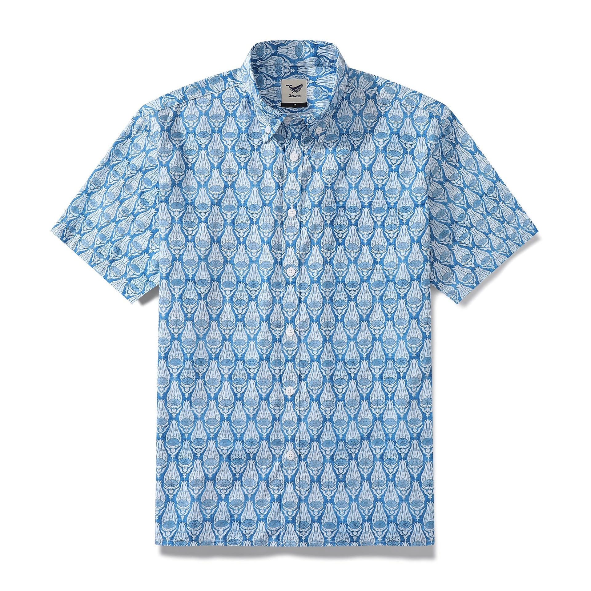 Men's vintage floral print Hawaiian button-down shirt in 100% cotton