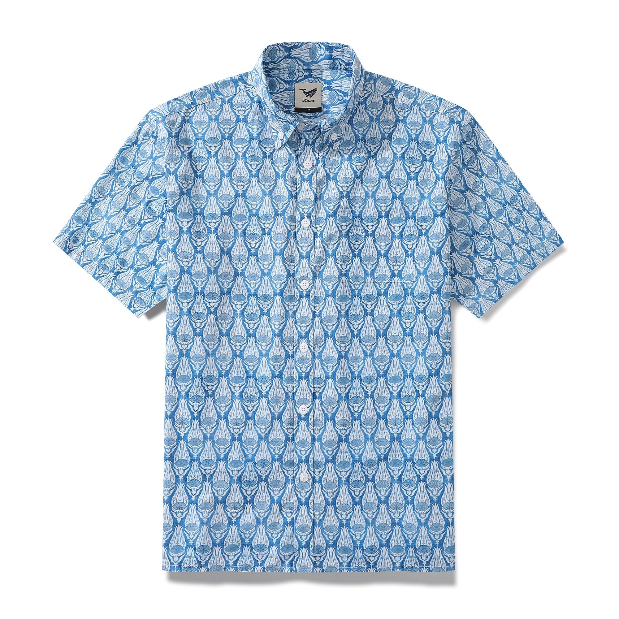Men's vintage floral print Hawaiian button-down shirt in 100% cotton